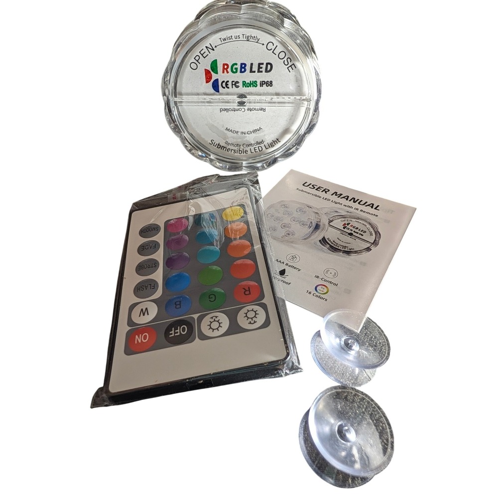 Submersible RGB LED Light Waterproof IP68 Remote Controlled 16 Colors 10 LED